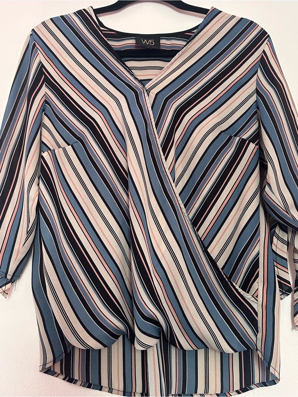 Draped Wrap-Style Workwear Office Blouse Blue, Pink, Cream Size M